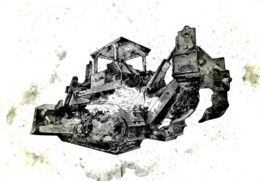 Buldozer illüstrasyon renk sanat grunge vintage çizim