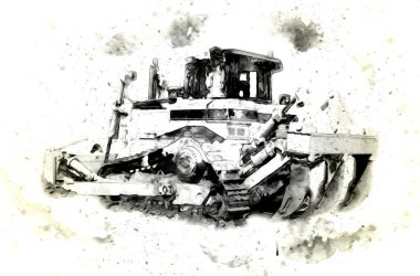 Buldozer illüstrasyon renk sanat grunge vintage çizim