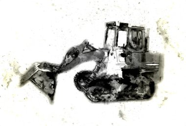 Buldozer illüstrasyon renk sanat grunge vintage çizim