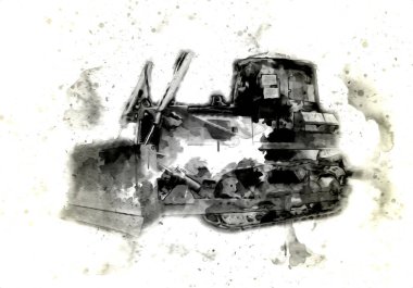 Buldozer illüstrasyon renk sanat grunge vintage çizim