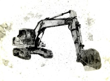 Ekskavatör illüstrasyon izole renk sanat eseri