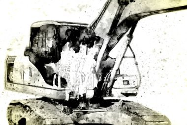 Ekskavatör illüstrasyon izole renk sanat eseri