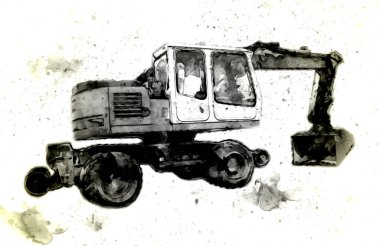 Ekskavatör illüstrasyon izole renk sanat eseri