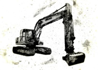 Ekskavatör illüstrasyon izole renk sanat eseri