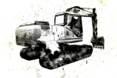 Ekskavatör illüstrasyon izole renk sanat eseri