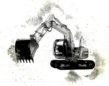 Ekskavatör illüstrasyon izole renk sanat eseri