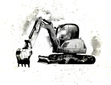 Ekskavatör illüstrasyon izole renk sanat eseri