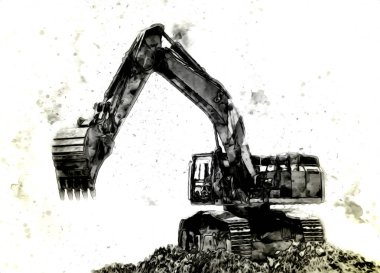 Ekskavatör illüstrasyon izole renk sanat eseri