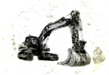 Ekskavatör illüstrasyon izole renk sanat eseri