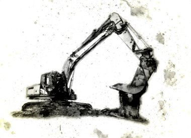 Ekskavatör illüstrasyon izole renk sanat eseri