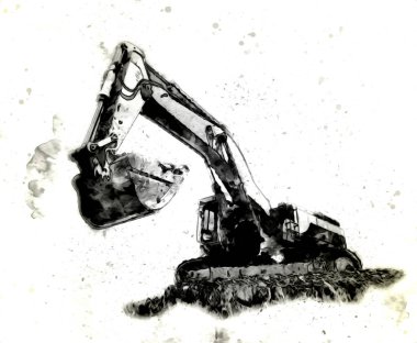 Ekskavatör illüstrasyon izole renk sanat eseri