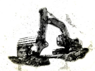 Ekskavatör illüstrasyon izole renk sanat eseri