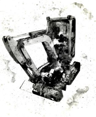 Ekskavatör illüstrasyon izole renk sanat eseri