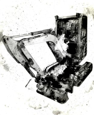 Ekskavatör illüstrasyon izole renk sanat eseri