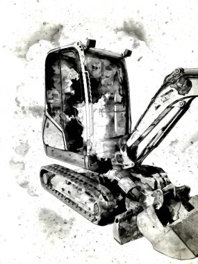 Ekskavatör illüstrasyon izole renk sanat eseri