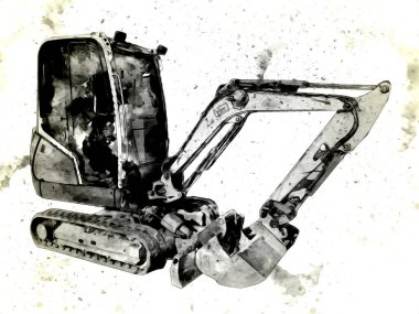 Ekskavatör illüstrasyon izole renk sanat eseri