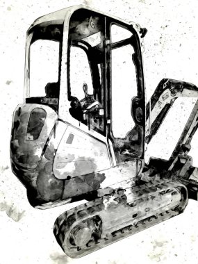 Ekskavatör illüstrasyon izole renk sanat eseri