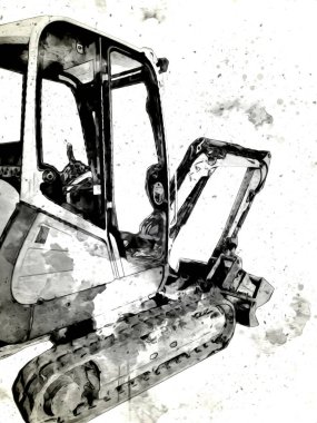 Ekskavatör illüstrasyon izole renk sanat eseri