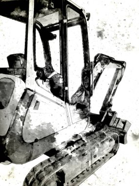 Ekskavatör illüstrasyon izole renk sanat eseri