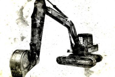 Ekskavatör illüstrasyon izole renk sanat eseri