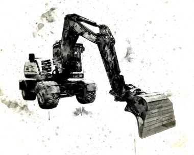 Ekskavatör illüstrasyon izole renk sanat eseri