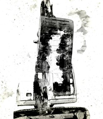 Ekskavatör illüstrasyon izole renk sanat eseri