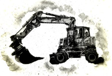 Ekskavatör illüstrasyon izole renk sanat eseri