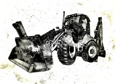 Ekskavatör illüstrasyon izole renk sanat eseri