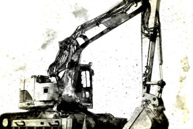 Ekskavatör illüstrasyon izole renk sanat eseri