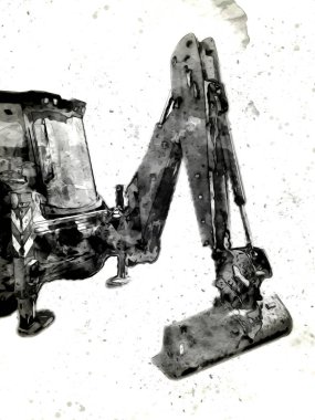 Kazı makinesi traktör çizimi rengi izole edilmiş antika sanat eserleri