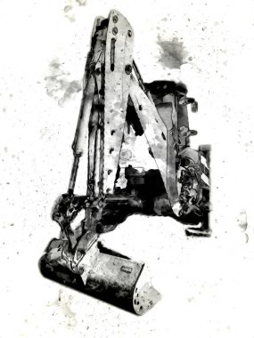 Kazı makinesi traktör çizimi rengi izole edilmiş antika sanat eserleri