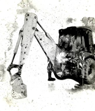 Kazı makinesi traktör çizimi rengi izole edilmiş antika sanat eserleri