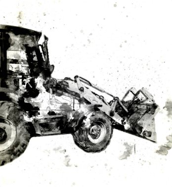 Kazı makinesi traktör çizimi rengi izole edilmiş antika sanat eserleri