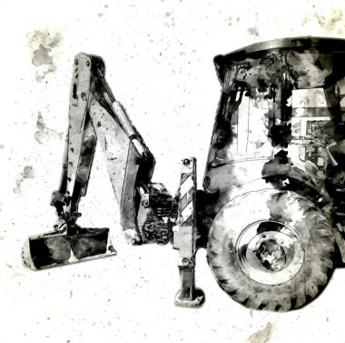 Kazı makinesi traktör çizimi rengi izole edilmiş antika sanat eserleri