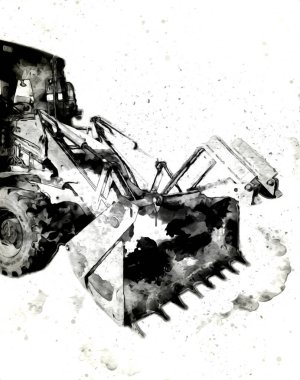 Kazı makinesi traktör çizimi rengi izole edilmiş antika sanat eserleri