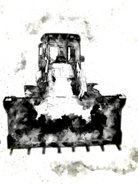 Kazı makinesi traktör çizimi rengi izole edilmiş antika sanat eserleri