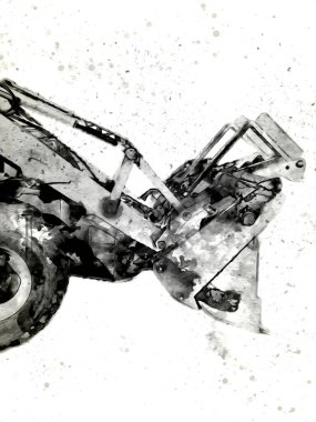 Kazı makinesi traktör çizimi rengi izole edilmiş antika sanat eserleri