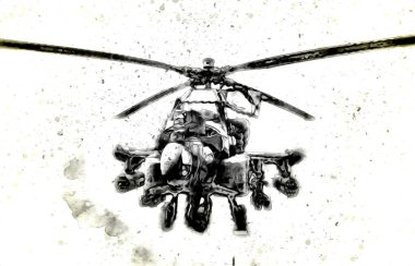 askeri helikopter resim sanatı klasiği çiziyor