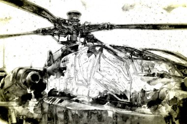 askeri helikopter resim sanatı klasiği çiziyor