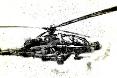 askeri helikopter resim sanatı klasiği çiziyor