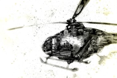 askeri helikopter resim sanatı klasiği çiziyor