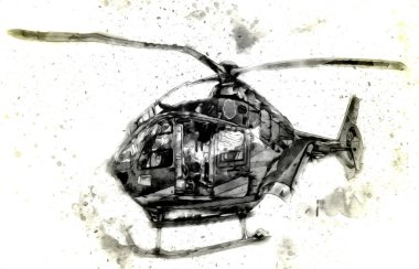 askeri helikopter resim sanatı klasiği çiziyor