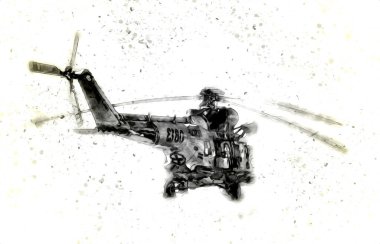askeri helikopter resim sanatı klasiği çiziyor