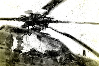 askeri helikopter resim sanatı klasiği çiziyor