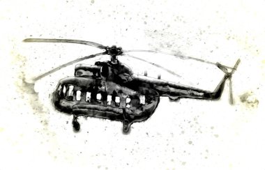 askeri helikopter resim sanatı klasiği çiziyor