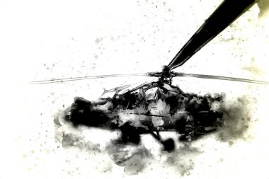 askeri helikopter resim sanatı klasiği çiziyor