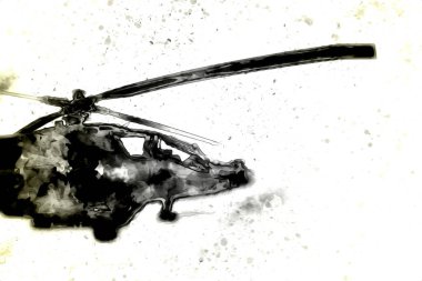askeri helikopter resim sanatı klasiği çiziyor