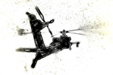 askeri helikopter resim sanatı klasiği çiziyor