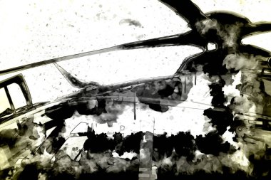 askeri helikopter resim sanatı klasiği çiziyor