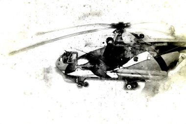 askeri helikopter resim sanatı klasiği çiziyor